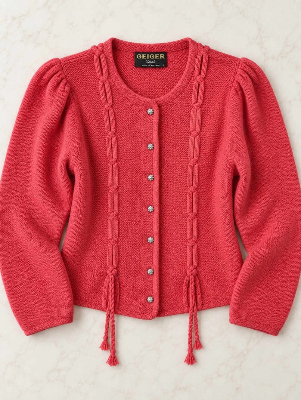 Geiger Red Wool Sweater Size 40 Classic Red Buttoned Knit Wool Cardigan